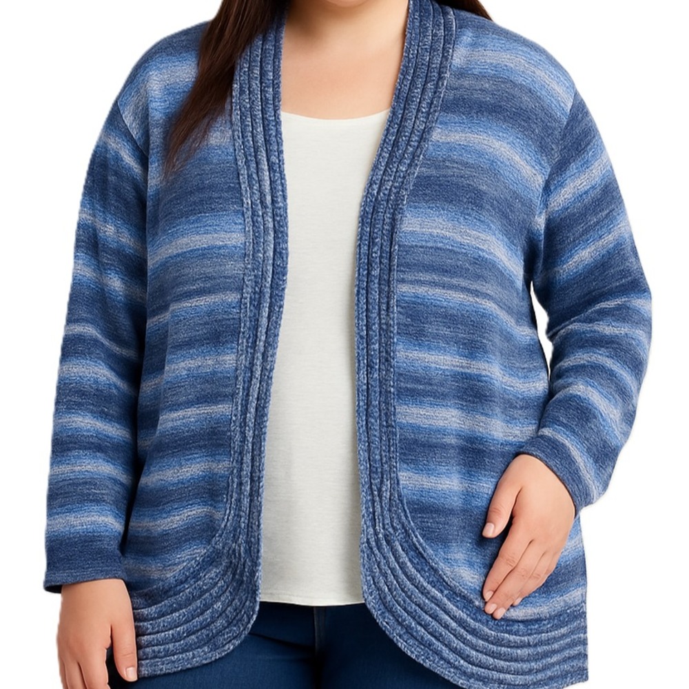 Catherines Womens 2X Blue Striped Open Front‎ Cardigan Sweater Long Sleeve